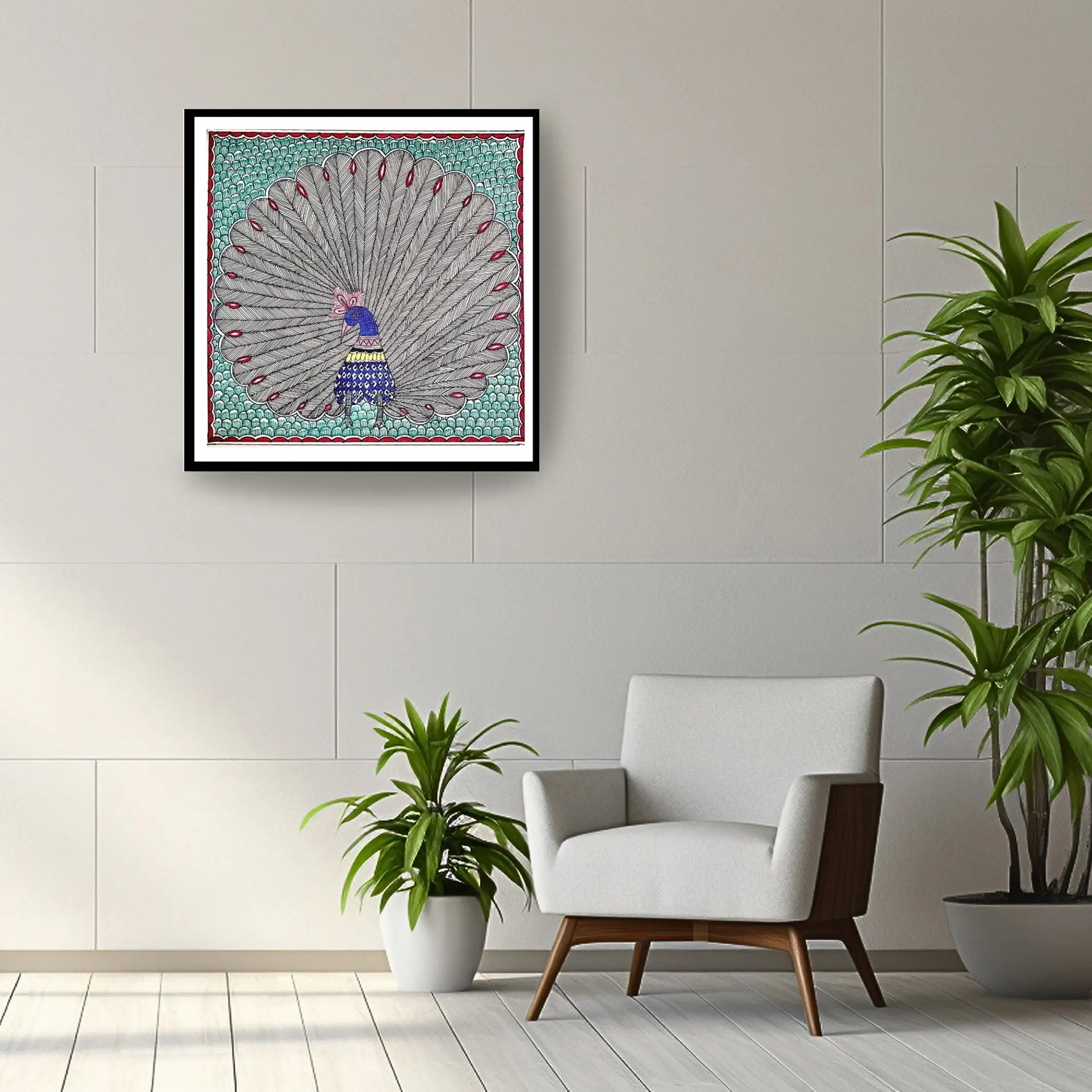 Handmade Madhubani Peacock Painting | Traditional Indian Folk Art Wall Décor